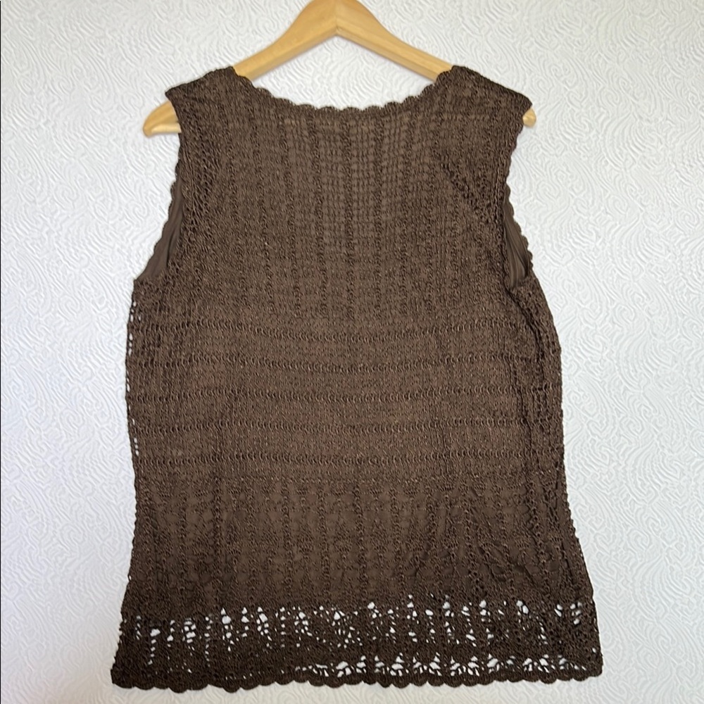 Talbots Hand Knit Crochet Brown Lined Top Minimalist Festival Concert Formal - Picture 8 of 9